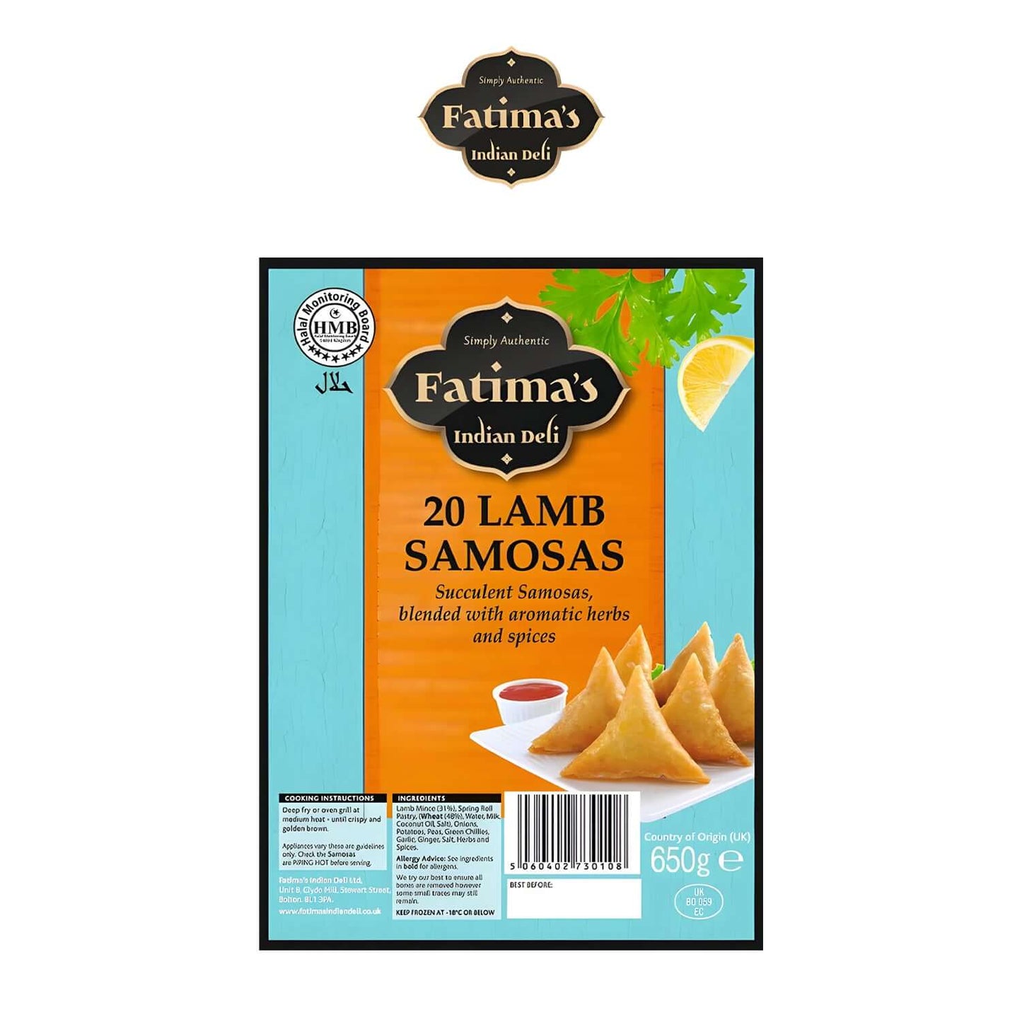 Barkat Fatima's Halal 20 Indian Deli Lamb Samosas - Fatima's Deli - Barkat