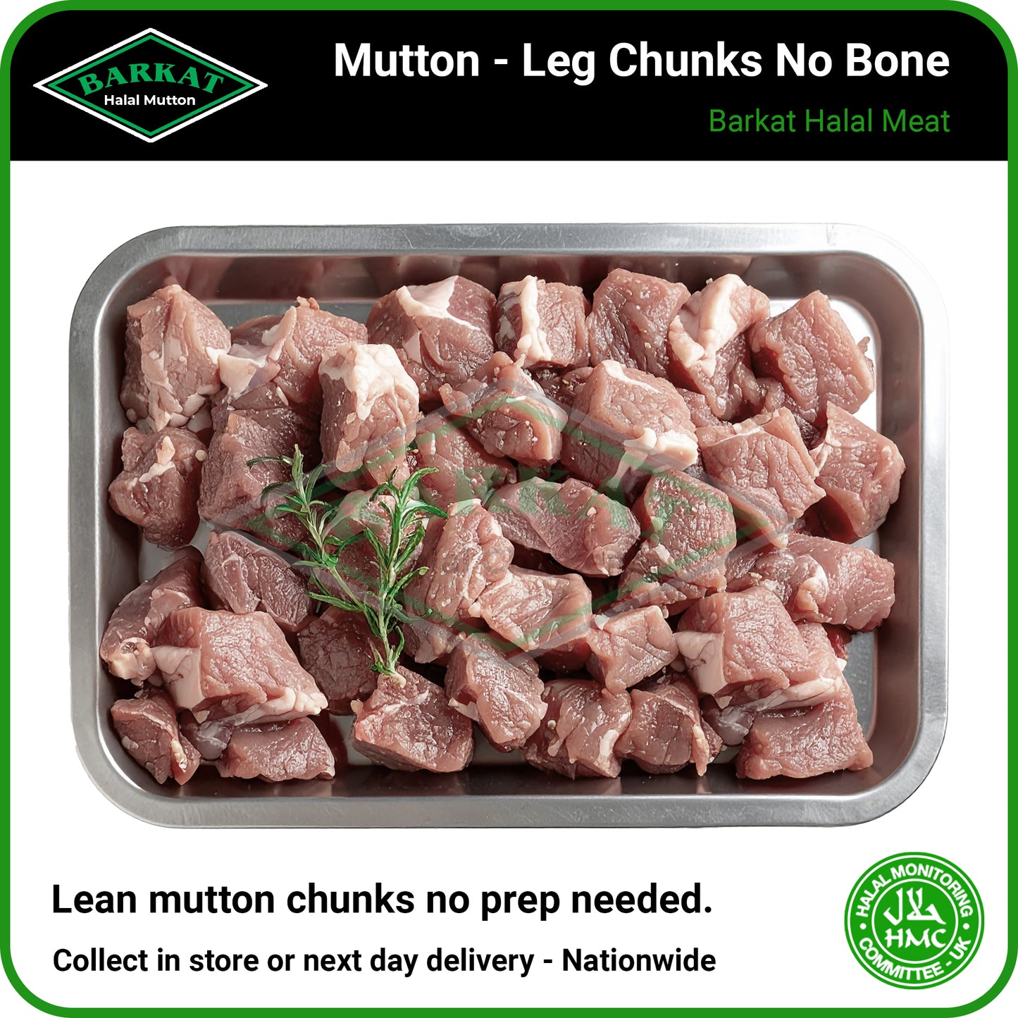 Mutton Leg Chunks No Bone - HMC Barkat Halal Meat